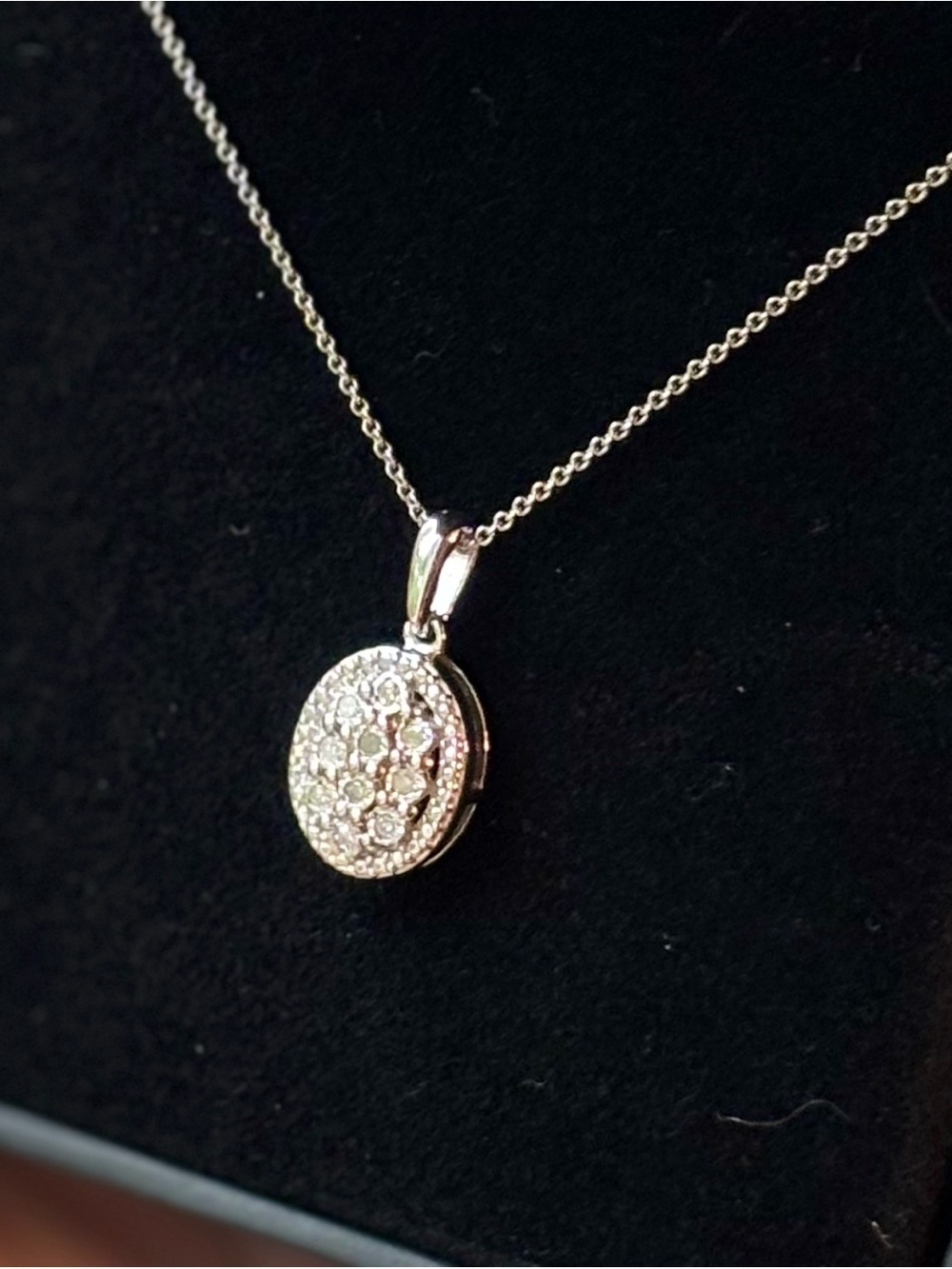 Macy's Sterling Silver Diamond Halo Octagon Cluster 18” Oval Pendant Necklace